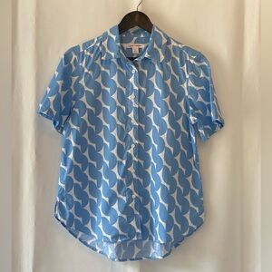 Joe Fresh Women's Cottagecore Cotton Linen Short Sleeve Blouse XS All Over Print